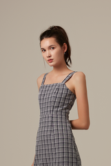 Sierra Plaid Sleeveless Dress in Navy Blue