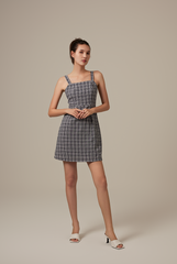 Sierra Plaid Sleeveless Dress in Navy Blue