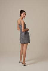 Sierra Plaid Sleeveless Dress in Navy Blue
