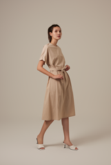 Milan Sash Midi Dress in Ash