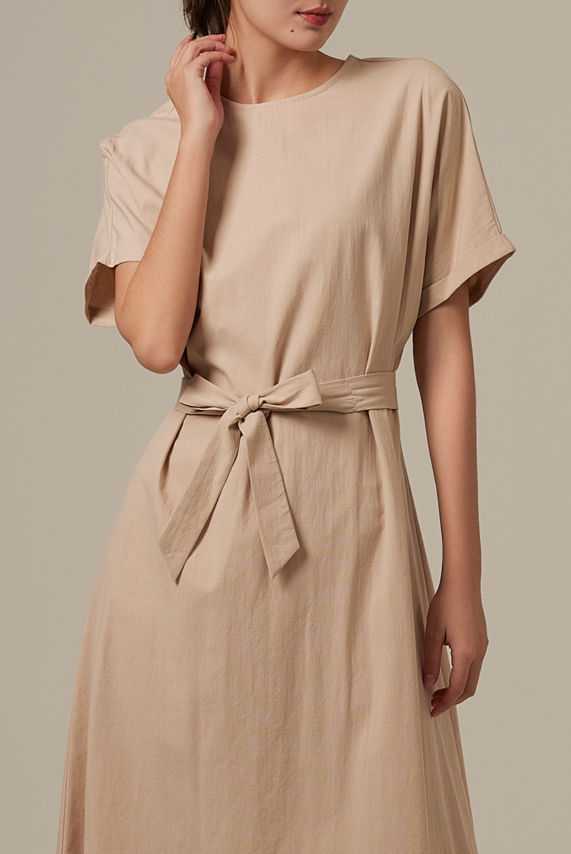 Milan Sash Midi Dress in Ash