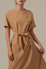 Milan Sash Midi Dress in Khaki