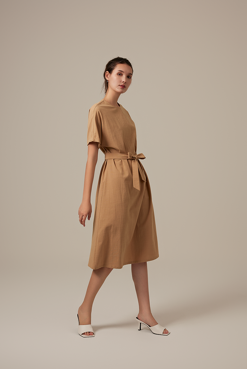 Milan Sash Midi Dress in Khaki