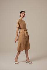 Milan Sash Midi Dress in Khaki