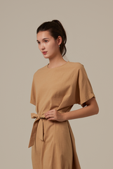 Milan Sash Midi Dress in Khaki