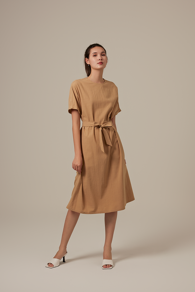 Milan Sash Midi Dress in Khaki