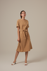 Milan Sash Midi Dress in Khaki