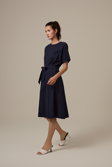 Milan Sash Midi Dress in Navy Blue