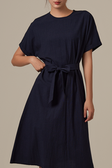 Milan Sash Midi Dress in Navy Blue