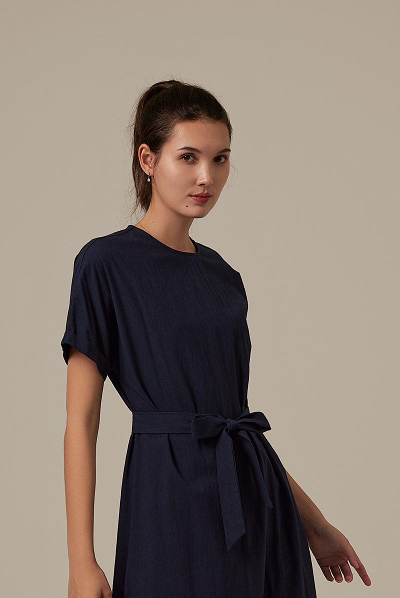 Milan Sash Midi Dress in Navy Blue