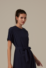 Milan Sash Midi Dress in Navy Blue