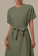 Milan Sash Midi Dress in Tea