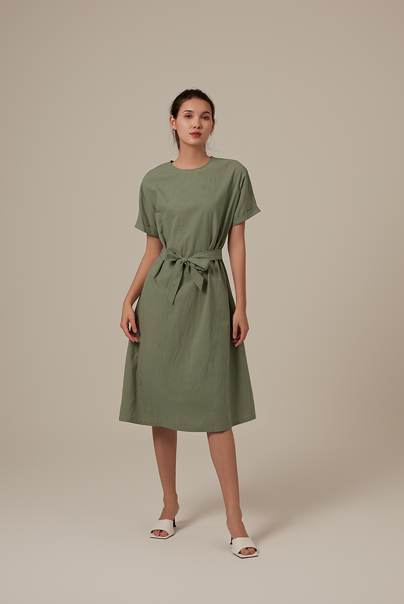 Milan Sash Midi Dress in Tea