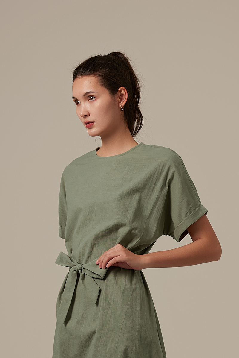 Milan Sash Midi Dress in Tea