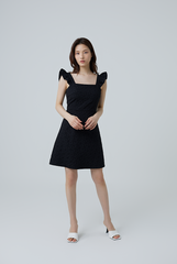 Arika Embroidered A-line Dress in Black