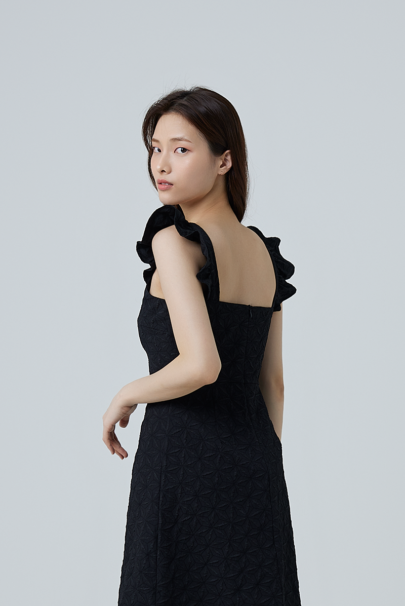 Arika Embroidered A-line Dress in Black