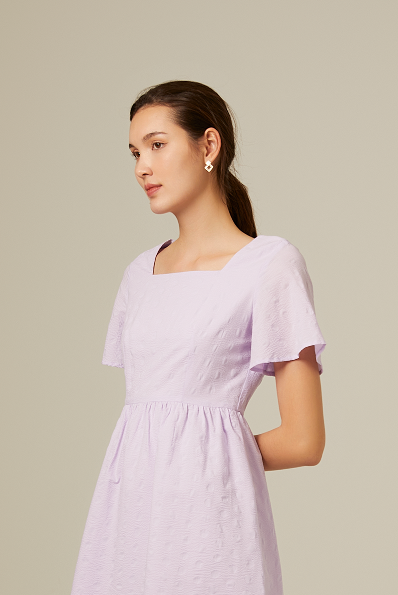Kordial Textured Square Neck Dress in Lilac