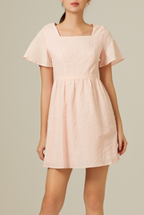 Kordial Textured Square Neck Dress in Powder