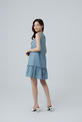 Marley Ruffled Dress in Steel Blue