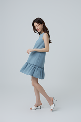 Marley Ruffled Dress in Steel Blue