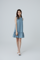 Marley Ruffled Dress in Steel Blue
