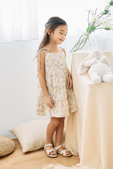 KIDS Aster Floral Tiered Dress in Beige