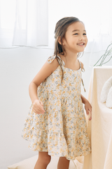 KIDS Aster Floral Tiered Dress in Beige
