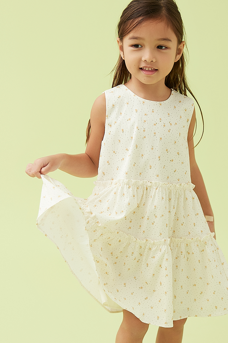 KIDS Ohera Floral Tiered Dress in Daffodil