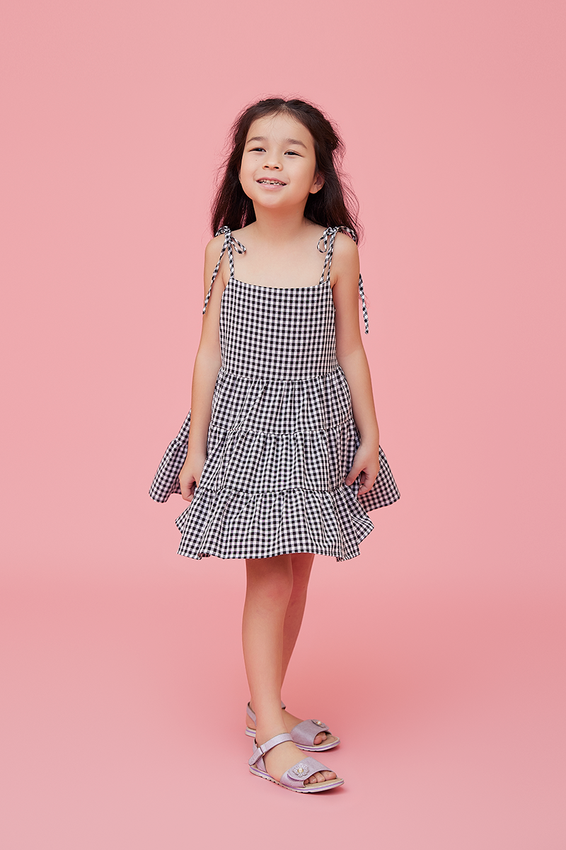 KIDS Fyna Tri-Tiered Dress in Black
