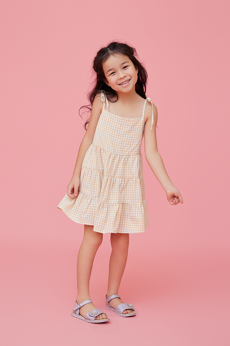 KIDS Fyna Tri-Tiered Dress in Khaki