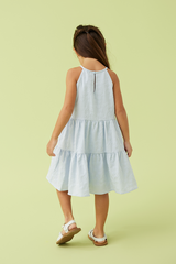 KIDS Neila Halter Neck Tiered Dress in Baby Blue