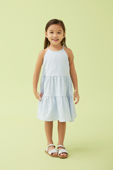 KIDS Neila Halter Neck Tiered Dress in Baby Blue