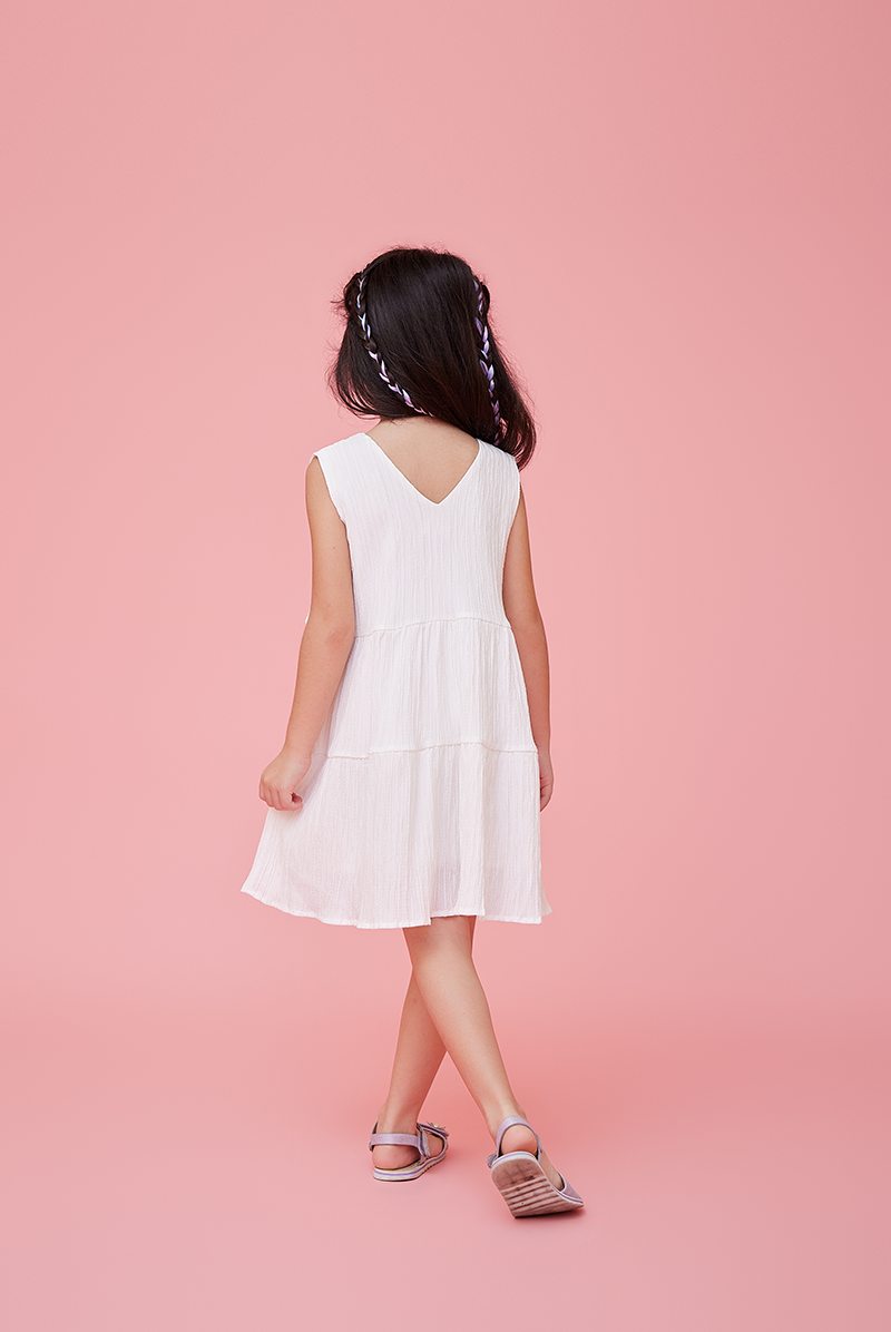 KIDS Angie V-neck Sleeveless Dress in White