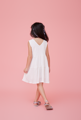 KIDS Angie V-neck Sleeveless Dress in White