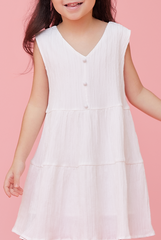 KIDS Angie V-neck Sleeveless Dress in White