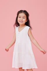 KIDS Angie V-neck Sleeveless Dress in White