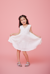 KIDS Angie V-neck Sleeveless Dress in White