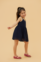 KIDS Siobhan Textured Tiered Dress in Navy Blue