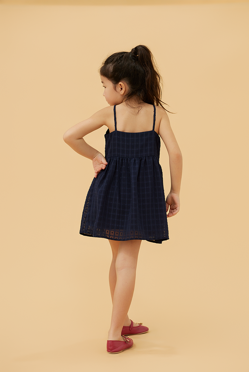 KIDS Siobhan Textured Tiered Dress in Navy Blue