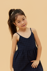 KIDS Siobhan Textured Tiered Dress in Navy Blue
