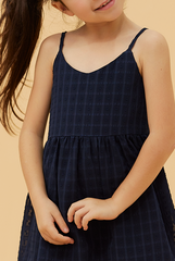 KIDS Siobhan Textured Tiered Dress in Navy Blue