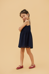 KIDS Siobhan Textured Tiered Dress in Navy Blue