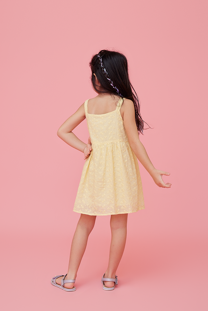 KIDS Percyn Floral Embroidered Dress in Butter