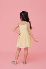 KIDS Percyn Floral Embroidered Dress in Butter
