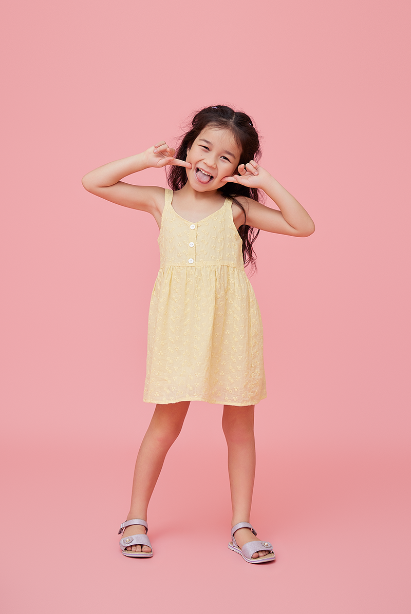 KIDS Percyn Floral Embroidered Dress in Butter