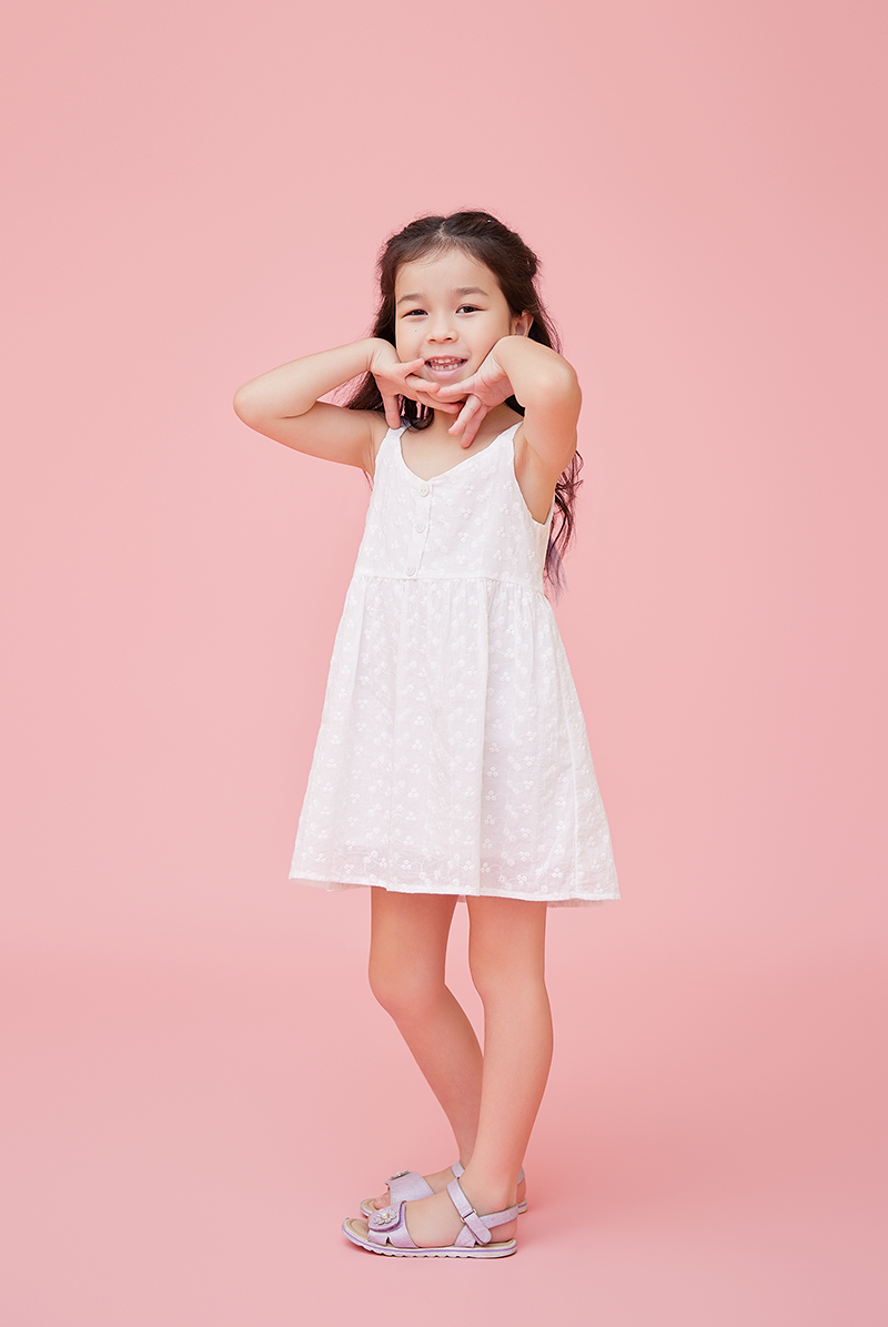 KIDS Percyn Floral Embroidered Dress in White