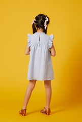 KIDS Paris Embroidery Babydoll Dress in Baby Blue
