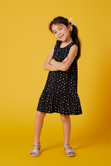 KIDS Charmaine Floral Dropwaist Dress in Navy Blue