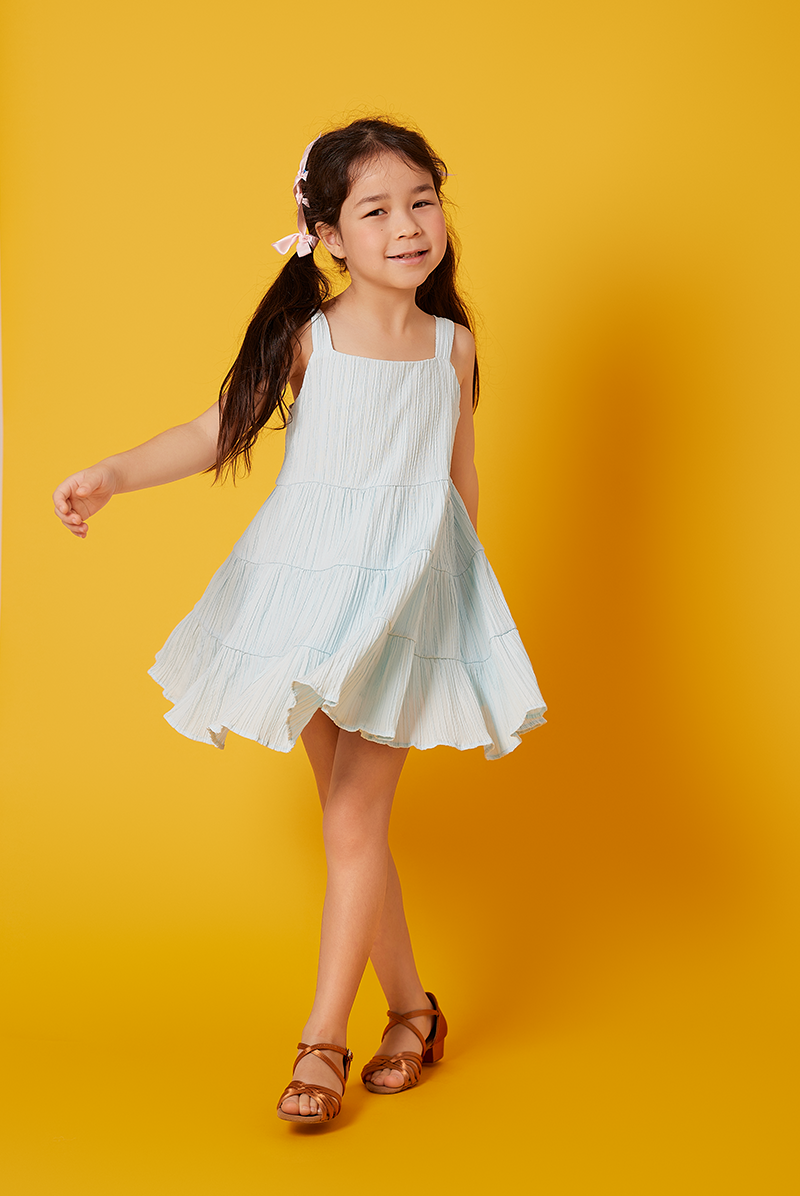KIDS Vivalyn Textured Tiered Dress in Light Blue