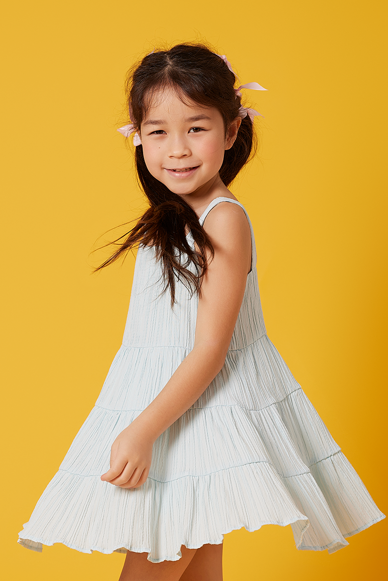 KIDS Vivalyn Textured Tiered Dress in Light Blue